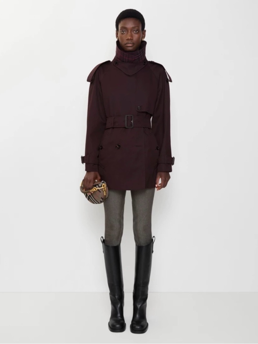 NWT Burberry Short Gabardine Fitzrovia Oversized Cropped Trench Coat Red Wine 2 - Picture 3 of 16